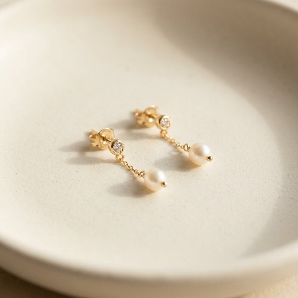 Gold Pearl Chain Drop Earrings