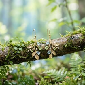 Botanical Leaf & Gemstone Earrings